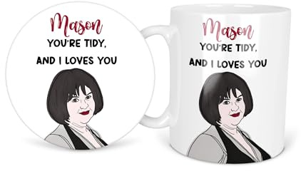 Loves You Tidy Funny Nessa Gavin Welsh Stacey Name Personalised Personalized Ceramic Coffee Mug 11oz Durham Tea Mug Gift Set Round Square Coaster Cup Handle Dishwasher Safe Custom Printed Design
