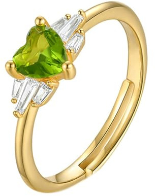 Stfery 14K Gelbgold Trauringe, Herz Ring mit Peridot, Stein Hochzeitsring Echt Gold Au585 Damen Gr. 53 (16.9)