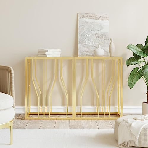 HETFTJN Konsolentisch 110x30x70 cm aus goldenem Edelstahl und gehärtetem Glas Modernes Wohnzimmer Sideboard mit platzsparendem Design für Flur Schlafzimmer Kleiner Balkon und Outdoor Lounge