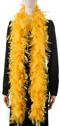Larryhot 60g Gold Federboa - 2 Yards Türkei Federschal für Party Wedding | Hoch Masse, Weihnachten, Centerpieces, Kostüm, Konzert, Haustier und Heimdekoration