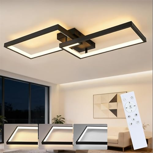 CBJKTX Deckenleuchte Wohnzimmer Modern 80CM LED Deckenlampe Schwarz Dimmbar | Wohnzimmerlampe mit Fernbedienung Groß Metall Design 48W Schlafzimmerlampe für Schlafzimmer Kinderzimmer Büro Arbeitszimmer