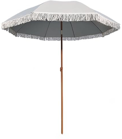 Générique Parasol De Plage Extérieur 2,0 M À Franges, Parasol De Jardin Inclinable À 45°, Protection UV UPF50+, Revêtement Argenté PU, Hauteur Réglable, Parasol De Patio sans Base