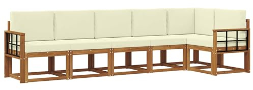 vidaXL Outdoor-Sofagarnitur mit Kissen 6 pcs Natur und Creme, Modernes Garten-Sofa, Langlebiges Outdoor-Sofa-Set, Lounge-Möbel für die Terrasse, Bequeme Sitzgelegenheiten