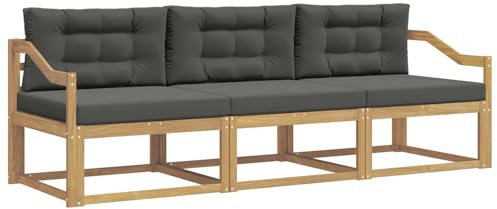 vidaXL Outdoor-Sofagarnitur 3 pcs Weiß und Anthrazit Polyester, Akazienholz Sofa Set für draußen, modernes Loungemöbel, Flexibler Gartenplatz, wetterfeste Einrichtung