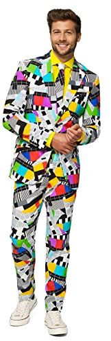 OppoSuits Lustige Verrückt Abschlussball Anzüge für Herren - Komplettes Set: Jackett, Hose und Krawatte,Mehrfarbig,56