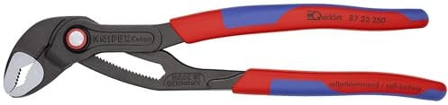 KNIPEX Cobra QuickSet Hightech-Wasserpumpenzange auf SB-Karte mit schlanken Mehrkomponenten-Hüllen grau atramentiert 250 mm, 87 22 250 SB
