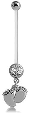 ILE AUX PIERCINGS - piercing nombril grossesse nombril 2 pieds strass blanc bioflex reglable femme enceinte