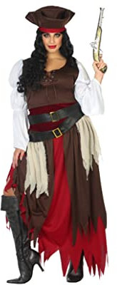 Atosa | Disfraz Pirata Mujer Adulto Marrón | Incluye Sombrero, Vestido y Cinturones | Traje de Corsaria Realista de Calidad | Para Carnaval y Fiestas | Inspirado en Piratas del Caribe | XL