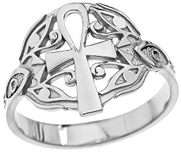 Damen Ring/Verlobungsring Ägyptisch Ankh Kreuz Mit Auge Von Horus 925 Sterling Silv