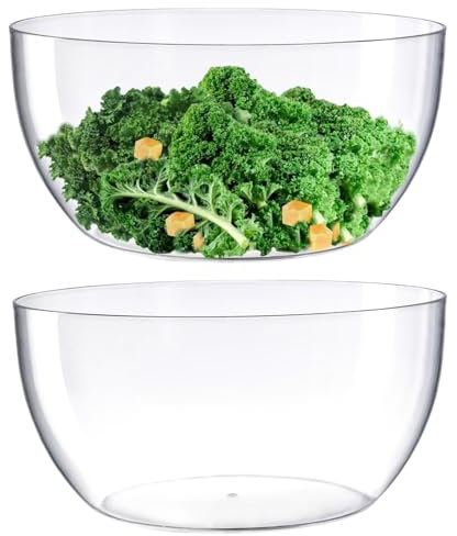 Moflekja Große Salatschüssel, rund, aus hochwertigem Acryl, bruchfest, transparent, 4,1 l, 2 Stück