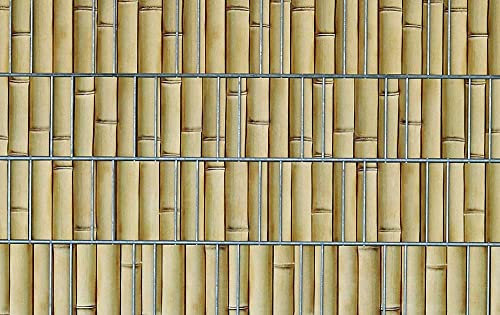 mein-zaunsichtschutz Sichtschutzstreifen in vielen Motiven, beidseitig Bedruckt aus Polyester-Filz für Doppelstabmattenzaun - KEIN PVC (Bambus)