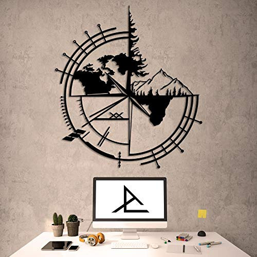archtwain Dekorative KompassWorld – Weltkarte – Metall Wanddekoration Home Office Dekoration, Schlafzimmer Wohnzimmer Decor Skulptur (52,5 x 48 cm)