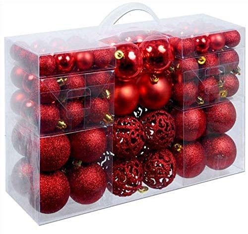 EGLEMTEK Confezione 100 Palline di Natale Colore Red, Palle di Natale Diametro 3/4/6 cm, Addobbi E Decorazioni per Albero di Natale, Colore Rosso