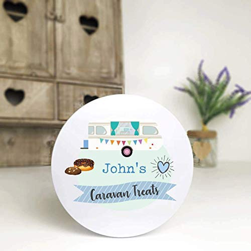 Personalised Printed White Tin - Blue Caravan Treats