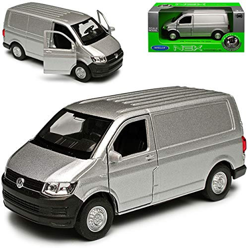 Volkwagen T6 Silber Transporter Kasten Version T5 Ab 2. Facelift 2015 ca 1/43 1/36-1/46 Welly Modell Auto mit individiuellem Wunschkennzeichen