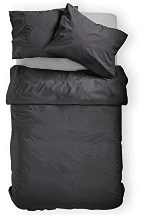 Amolavet Sommer Bettwäsche 135x200 2teilig Set Grau aus Gebürstetem Mikrofaser Sommerbettwäsche 135x200 Bettbezug 135 X 200 + Kissenbezüg 80x80 Mit Reißverschluss für Einzelbett