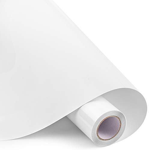 Whaline Heat Transfer Vinyl Roll, 12In x 10FT White Heat Transfer Paper, Permanent Adhesive HTV Iron On Vinyl, Backed Vinyl Roll for DIY T-Shirts, Hat, Clothing, Birthdays, Silhouette Cameo, Letters