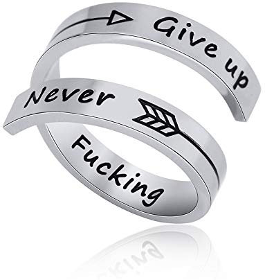 NewChiChi Inspirierender Ring, Edelstahl graviert Keep Going Ringe, Verstellbarer Ringschmuck für Männer und Frauen