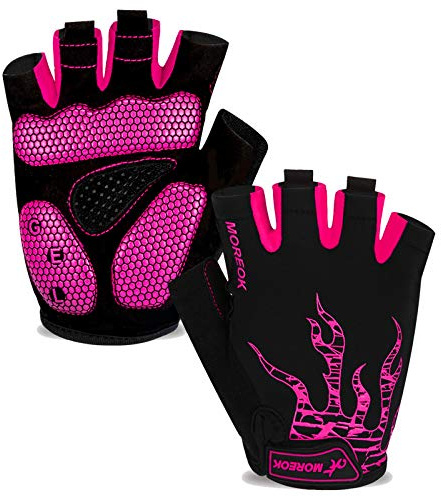 MOREOK Cycling Gloves Bike Gloves for Men/Women-[5MM Gel Pad] Half Finger Bicycle Biking Gloves for Cycling/Weight Lifting/Gym/Motorcycle/Rowing/Outdoor Sports-050-PINK-M