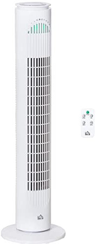 HOMCOM 30'' Freestanding Tower Fan, 3 Speed 3 Mode, 10h Timer, 70 Degree Oscillation, LED Light, 5M Remote Controller, White