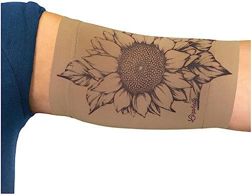 Linphelle Picc Line Mikrofaser Coverpicc - Armkatheter-Abdeckband aus atmungsaktivem Design-Gewebe, Arm Sleeve ideal für PICCs, Blutzuckermessgerät und Tattoo-Abdeckung, Sonnenblume, Größe L