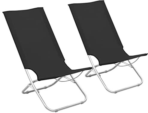 vidaXL 2X Strandstuhl Klappbar Klappstuhl Campingstuhl Faltstuhl Gartenstuhl Strandliege Liegestuhl Strandstühle Outdoor Schwarz Stoff