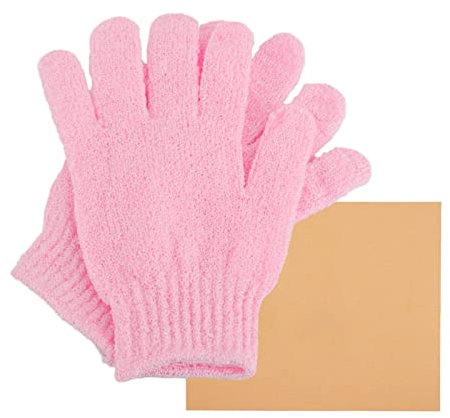 Bath Gloves for Shower, 1 Pair Natural Bamboo Exfoliating Wash Gloves for Body and Face, Both Gloves for Adults and Kids (Pink)