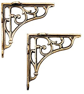 5x5 Classic Victorian Scroll Shelf Brackets Antique Brass - Pair