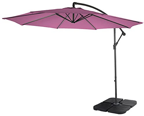 Ampelschirm Acerra, Sonnenschirm Sonnenschutz, Ø 3m neigbar, Polyester/Stahl 11kg mit Ständer - lavendel-rot