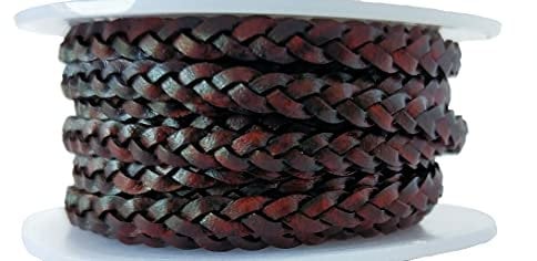 Cords Essentials Flat Braided Genuine Leather String Cord, Rope for Jewelry Making, Necklaces, Bracelets, Wraps, Crafts and Hobby Projects (Distressed Red Brown, 3 MM 5.46 Yards (5 MTR Spool))