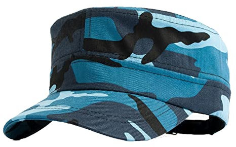 Jarseila Herren Army Flat Top Unisex Multicam Cap Camo Washed Kappen Military Army Kappe Damen Baumwolle, Unifarben, Verstellbar, Blau