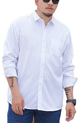 Homme Chemise Manches Longues Grandes Tailles S-7Xl Chemise Droite Slim Fit Business Classe Col Boutonnée Chemise Business Formelle Mariage,Blanche,5XL
