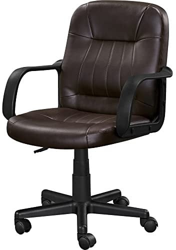 Yaheetech Office Chair Faux Leather Computer Desk Chair Ergonomic Swivel Chair with Arms and Back Support for Home Work Study Task Brown