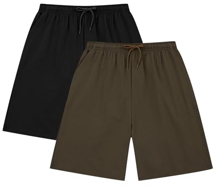 HomyComy Homme Bas de Pyjama Court Coton 2 Pack Short à Carreaux Pantalon de Pyjama à Cordon Short de Pyjama Élastique avec Poches