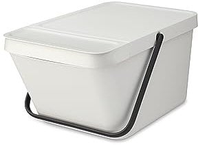 Brabantia - Sort & Go Stackable Waste Bin 20L - Large Recycling Bin - Carry Handle - Easy to Clean - Suitable as Storage Bin & Paper Bin - Kitchen Accessories - Light Grey - 28 x 45 x 22.5 cm