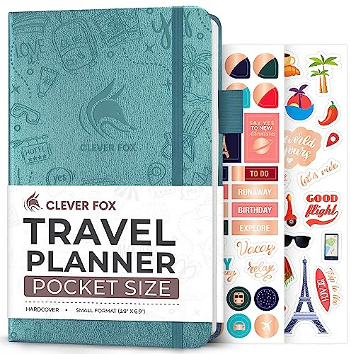 Clever Fox Reisetagebuch – Urlaubsplaner mit Budgetplan, Packliste, Ausgaben-Tracker & Reisetagebuch – Reiserouten-Organizer für Frauen, Männer & Paare – Taschenformat, Aquamarin