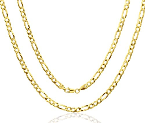 AKA Gioielli® - Herren Damen Kette 18 Karat Gold Vergoldet 925 Sterling Silber - Figarokette 5mm - 60 cm lang