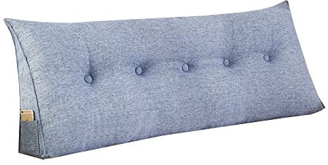 RAKTOV Schlichtes dreieckiges Lesekissen, großes Rückenlehnenkissen für Bett, Sofa, Tatami, Tagesbettkissen, Keil-Kopfteil-Kissen mit abnehmbarem Bezug, 180 x 50 x 20 cm, Blau
