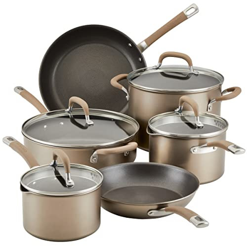 Circulon Premier Professional Hard Anodized Nonstick Cookware Induction Pots and Pans Set, 10 Piece, Bronze