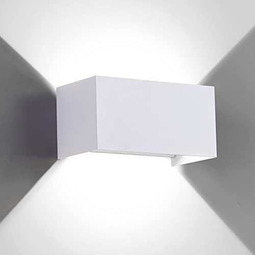ZIKEY 24W Wandleuchte Innen/Außen Modern Up Down Wandlampe Einstellbarer Winkel Wandleuchten aus Aluminium Kaltweiß 6000K Außenwandleuchten LED IP65 Wasserdichte wandbeleuchtung Weiß