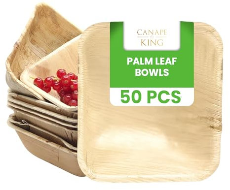 Canape King Palm Leaf Square Bowls - Food Serving Dinner Bowls 100% Natural Disposable Bowls - Suitable for Christmas BBQ Picnic Party (50, 14cm)