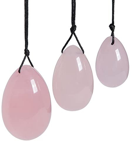 Nupuyai Œuf de Yoni en Pierre de Quartz Rose avec Ficelle Pierre de Massage aux Œufs de Jade de Kegel pour l'Entraînement des Muscles Pelviens des Femmes, 3 Tailles dans un Ensemble