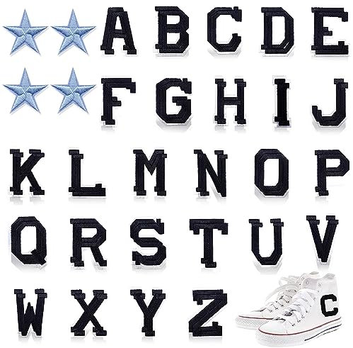 Jormftte Iron on Letters Patches, 52 Pieces Black Letter Patches Alphabet Embroidered Patch A-Z, Iron on Sew on Letters for Clothing, Hats, Shoes, Backpacks, Handbags, Jeans, Jackets etc
