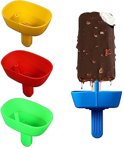 4pcs Drip Free Popsicle Holder, Reusable Ice Cream Holder Popsicle Holders with Straw Frozen Popsicle Holder Washable Ice Popsicle Holders for Girls Boys (Red, Blue, Yellow, Green)