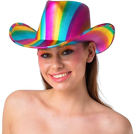 Wicked Costumes Texanischer Cowboyhut für Erwachsene, Kostümparty, Zubehör (Metallic-Regenbogen)