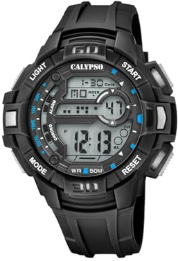 Calypso Digitale Herrenuhr Kautschuk Schwarz - 5 ATM, Datum, Stoppuhr, Dualzeit, Licht, Alarm, 12/24 Std - K5836/4 Flash Time