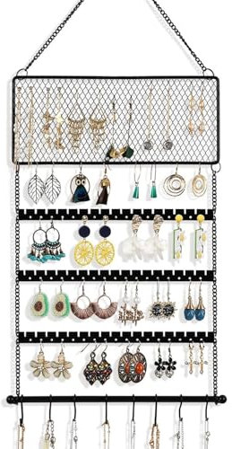 JAZUIHA Porte-bijoux mural, porte-boucles d'oreilles, organisateur de bijoux avec crochet pour bagues, colliers et bracelets, boucles d'oreilles, rangement de bijoux