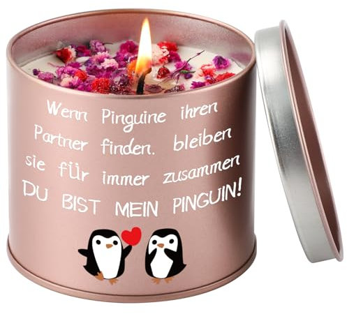PRSTENLY Jahrestag Geschenk für Sie, Kerze aus Metall mit Du Bist Mein Pinguin, Valentinstag Weihnachten Hochzeitstag Geschenke für Partner Mein Frau Ehefrau Freundin