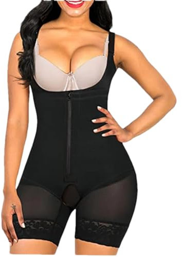 Adhdyuud Body gainant post-partum pour femme enceinte, corset gainant en dentelle avec fermeture éclair, Noir , XXL