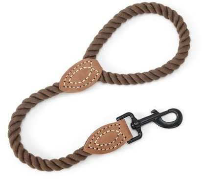 Mile High Life Short Dog Leash | Braided Cotton Rope Dog Leashes with Leather Tailor Tip | 18 Inch Dog Leash w Heavy Duty Metal Clasp | Wedding Dog Leash (Dark Brown, 18 Inches)